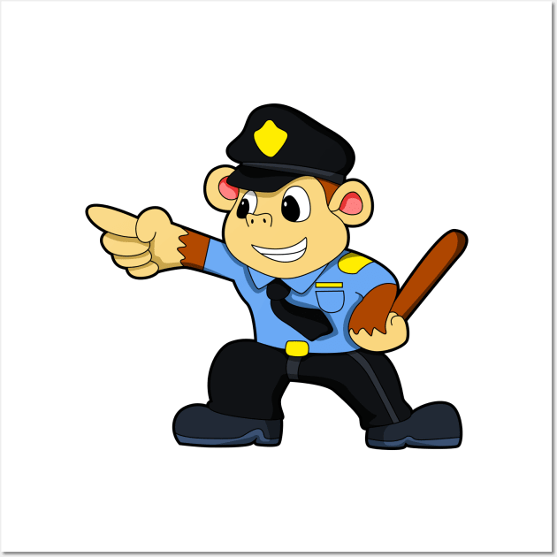 Monkey as Police officer - Police Wall Art by Markus Schnabel